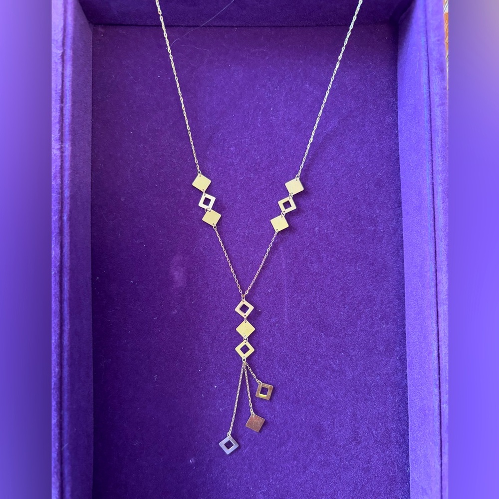 18k Solid Gold Square Geometric Necklace 16-18”